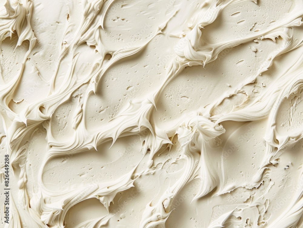 A white frosting or icing that is spread out in a messy, uneven manner A white frosting or icing that is spread out in a messy, uneven manner