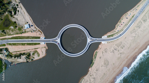 Aerial view of Garzon Lake Bridge, Maldonado, Uruguay. photo
