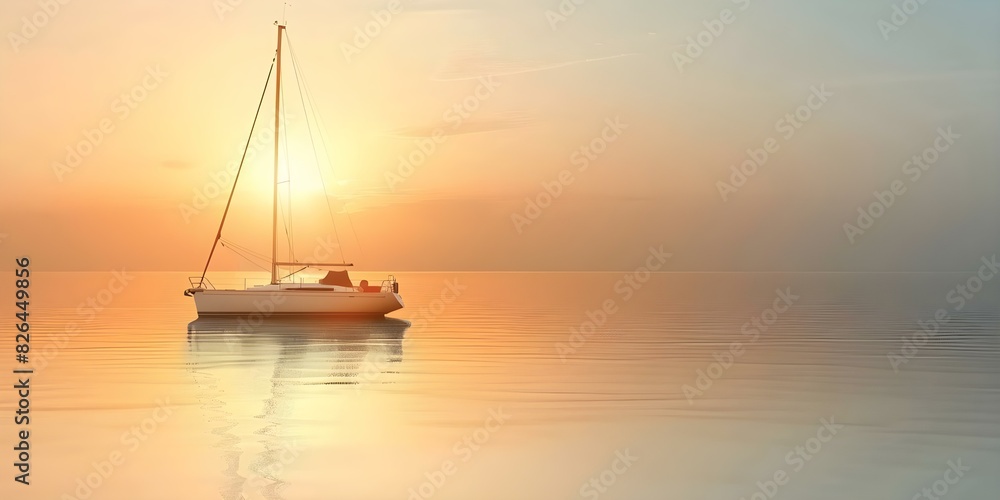 Sailboat peacefully anchored in serene coastal setting ideal for unwinding. Concept Sailboat, Coastal Setting, Serenity, Unwinding, Peaceful