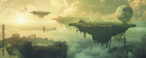 Mystical sci-fi floating islands landscape photo
