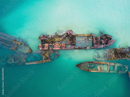 Aerial view of Tangalooma Wrecks in Moreton Bay, Queensland, Australia. photo