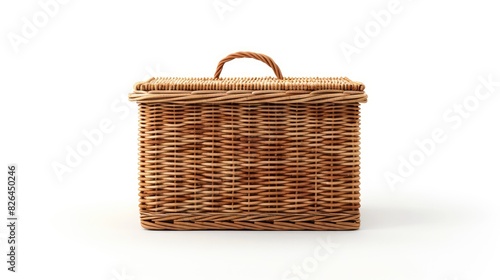 Isolated White Background Brown Wicker Basket Box Shape Side View