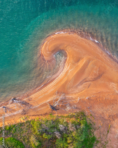 Aerial view of abstract shapes over Round Island, Hervey Bay, Queensland, Australia. photo