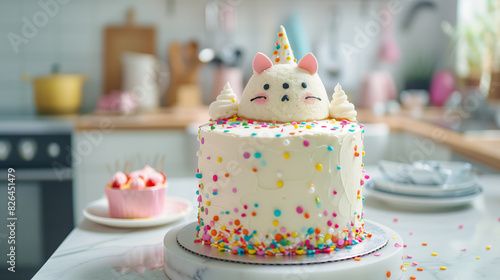 Birthday Cake with Cat Unicorn