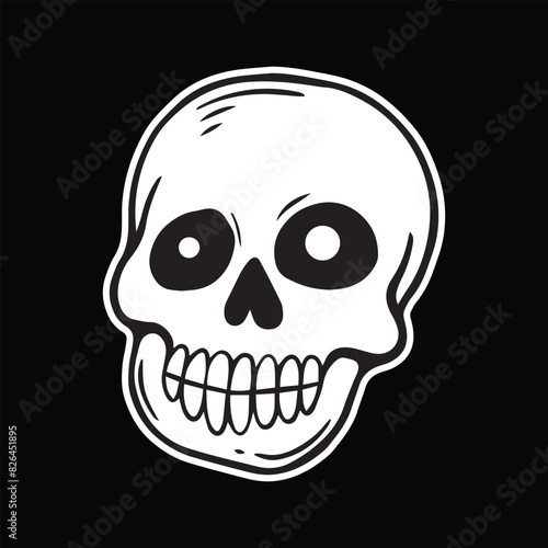 skull art illustration hand drawn black and white 