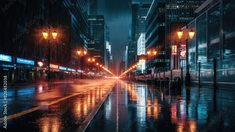 Fototapeta premium After Rain: Shimmering Pavements in Metropolis