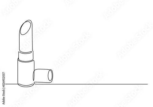 Continuous one line drawing of lipstick icons set. Minimal design, make up print, cosmetic banner, card, poster, brochure, beauty logo. Vector illustration