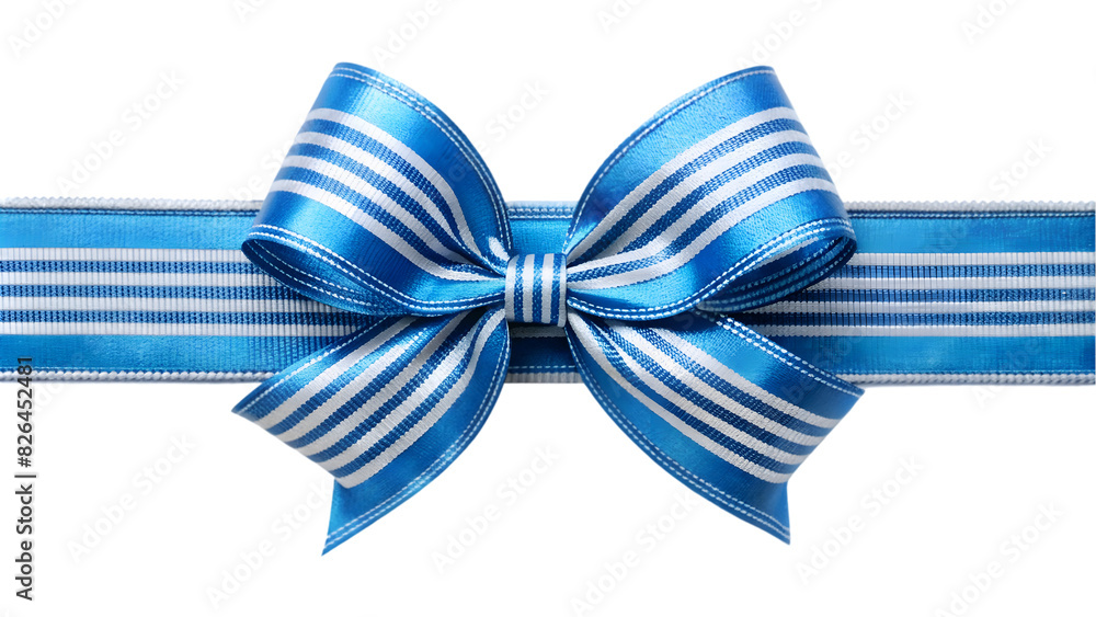 Striking Blue Satin Ribbon Featuring Silver Stripes and Expertly Tied Bow, Isolated on Transparent Background for Elegant Creations Striking Blue Satin Ribbon Featuring Silver Stripes and Expertly Tied Bow, Isolated on Transparent Background for Elegant Creations