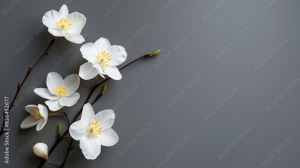 minimalist sympathy card with white flowers on grey background funeral concept minimalist sympathy card with white flowers on grey background funeral concept