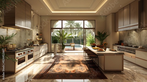 Close-up of the interior design of an elegant modern kitchen space with sleek finishes and contemporary decor Ai Image
