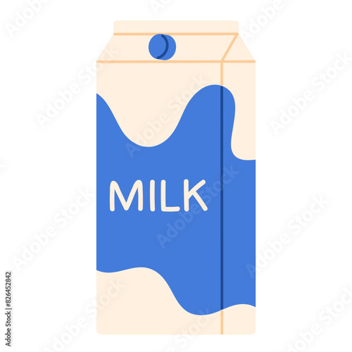 Milk in paper box. Dairy product. Healthy food lifestyle. Vector illustration in cartoon style. Isolated on white background