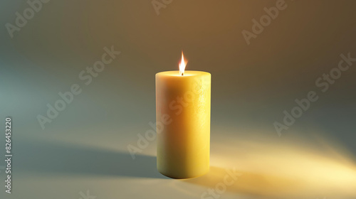 A beautiful 3D rendering of a single candle burning brightly against a soft  neutral background.