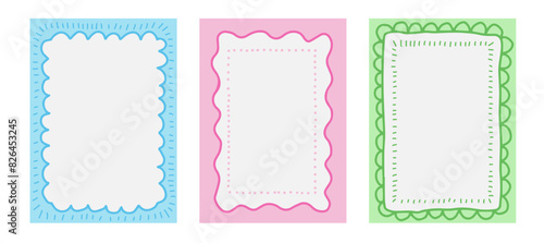 Set of groovy wavy frame. Retro aesthetic zigzag color border. Design elements for a social media story or post.