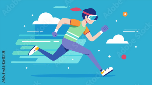 With every step the VR marathon runner feels more and more like they are truly participating in a live event forgetting the virtual nature of the race. Vector illustration
