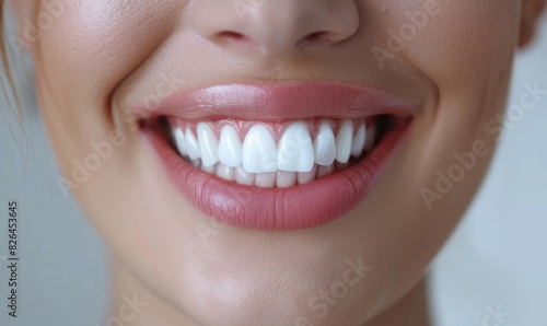 Close up Teeth  dental and oral hygiene with a model woman in studio on a gray background for teeth whitening. Dentist