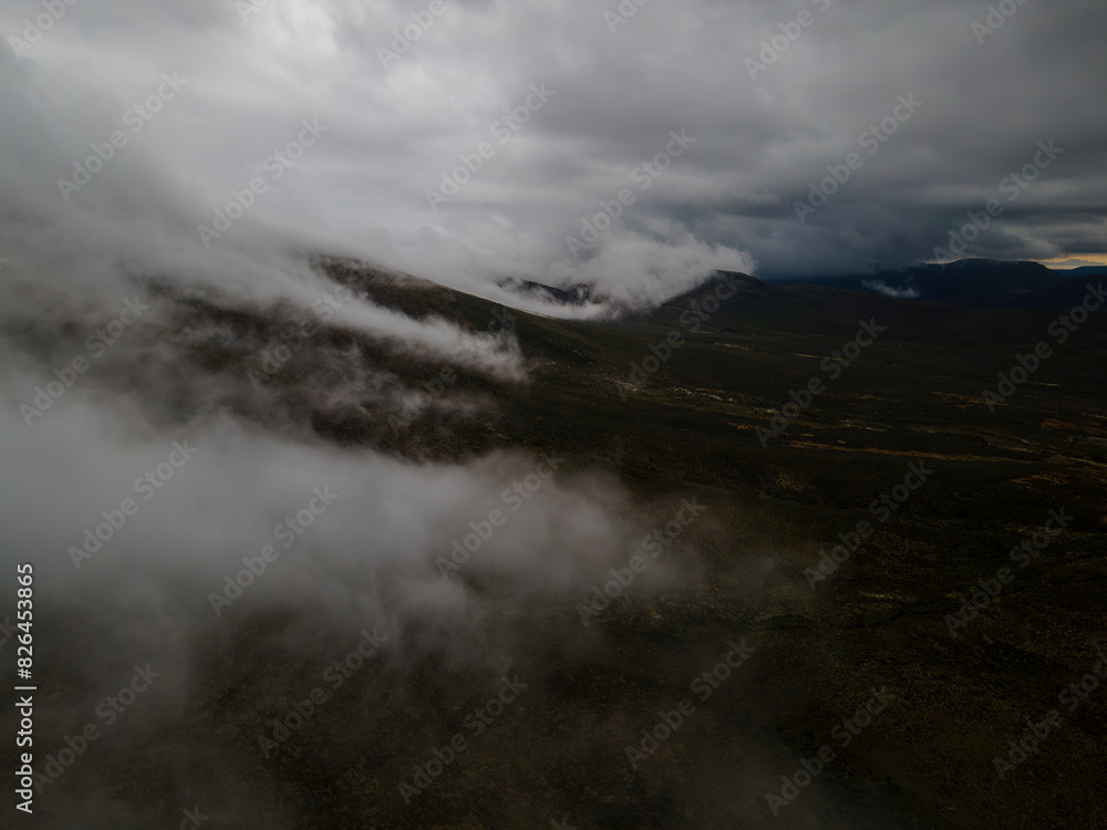 Aerial view of volcanic landscape at Drie Kuilen Nature Reserve, Western Cape, South Africa. Aerial view of volcanic landscape at Drie Kuilen Nature Reserve, Western Cape, South Africa.