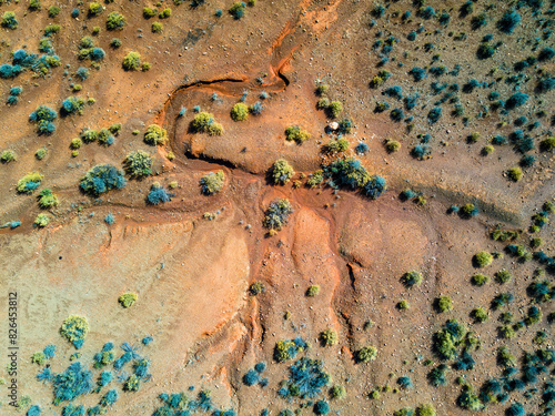 Aerial view of Drie Kuilen Nature Reserve with dry riverbed, Drie Kuilen, Western Cape, South Africa. photo