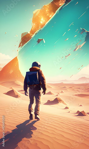 Man Walking Through the Desert