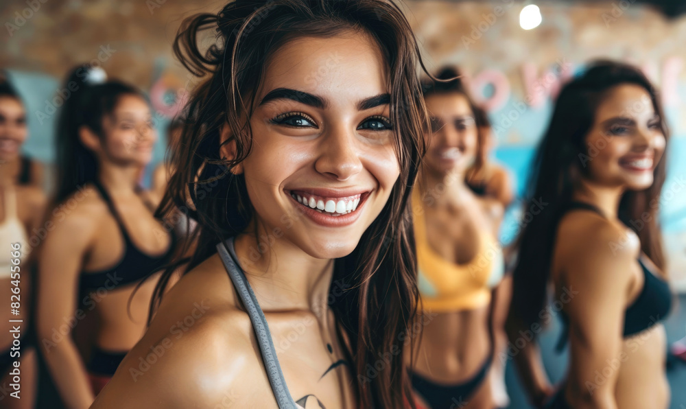 Smiling athletic beautiful women in fitness studio Smiling athletic beautiful women in fitness studio
