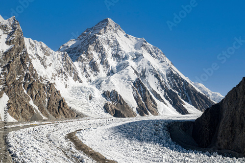 Aerial view of Godwin Austen glacier, K2 base camp, Shigar, Gilgit-Baltistan, Pakistan. photo