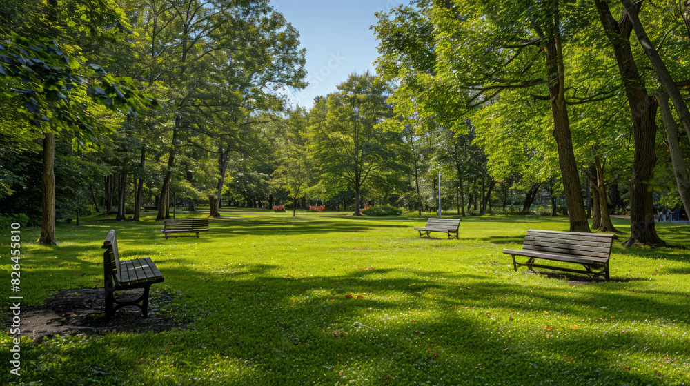 The image captures a vivid and realistic long bench in a park, radiating calm and serenity. The peaceful, green surroundings and sunlight create a soothing environment, enhanced by AI generative. The image captures a vivid and realistic long bench in a park, radiating calm and serenity. The peaceful, green surroundings and sunlight create a soothing environment, enhanced by AI generative.