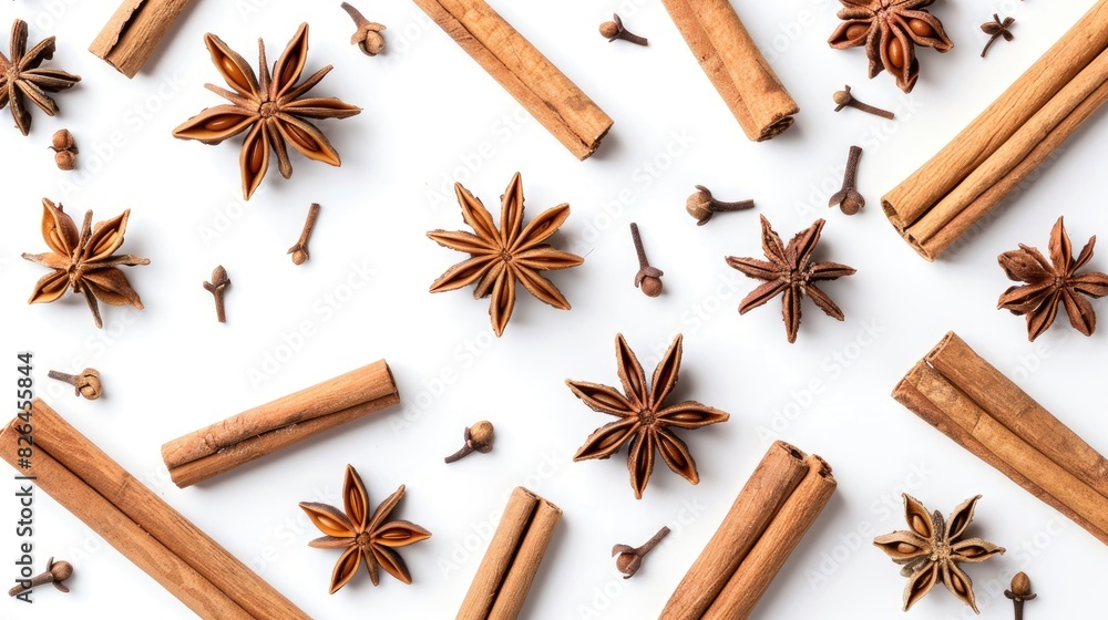 Top view of cinnamon sticks and star anise isolated on a white background Top view of cinnamon sticks and star anise isolated on a white background