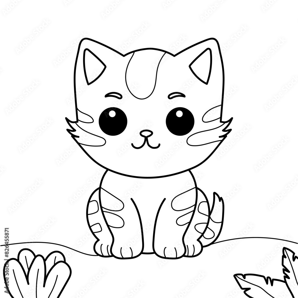 learn to color a cat with some plants for children learn to color a cat with some plants for children