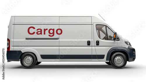 Van with cargo text on a white background. © Wirestock