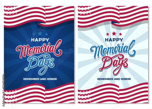 Memorial Day Greeting Card Poster design with american flag background