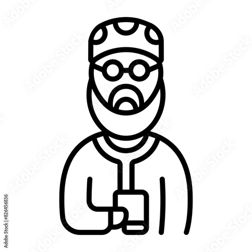 Nikah Khawan Imam-e-Masjid concept, marriage officiant Qazi  wearing Taqiyah vector outline icon, Muslim marriage Symbol, Islamic wedding customs Sign, Pakistani matrimony stock illustration