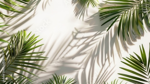 the subtle shadows of palm trees cast on a creamy white surface with minimalistic  modern design  clean lines  and ambient lighting for an ultra-realistic effect.