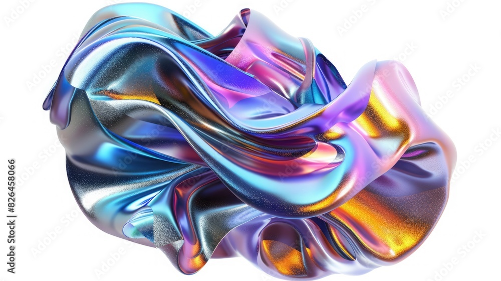 Background with fluid smooth chrome liquid texture wavy shape isolated on white, motion holographic effect Background with fluid smooth chrome liquid texture wavy shape isolated on white, motion holographic effect