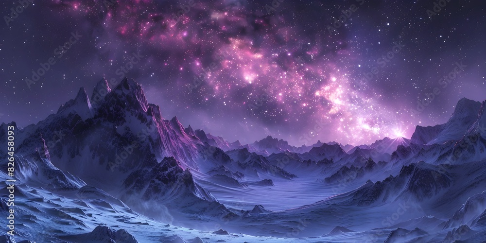 Moonlit Mountain Peaks Beneath the Celestial Splendor of the Milky Way Galaxy