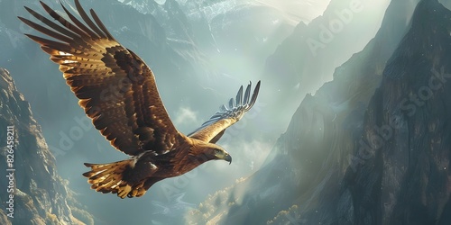Majestic Eagle Soaring Over Rugged Mountain Gorge Symbol of Freedom and Elevation in Awe Inspiring Digital Landscape