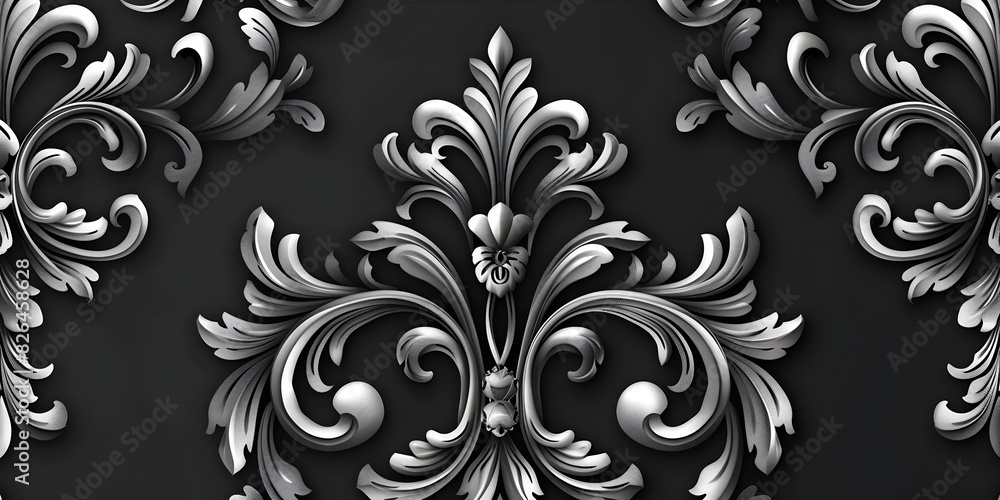 Elegant Damask Pattern in Silver and Black Refined Luxury Background Concept Elegant Damask Pattern in Silver and Black Refined Luxury Background Concept