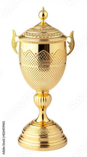 a gold trophy with a lid