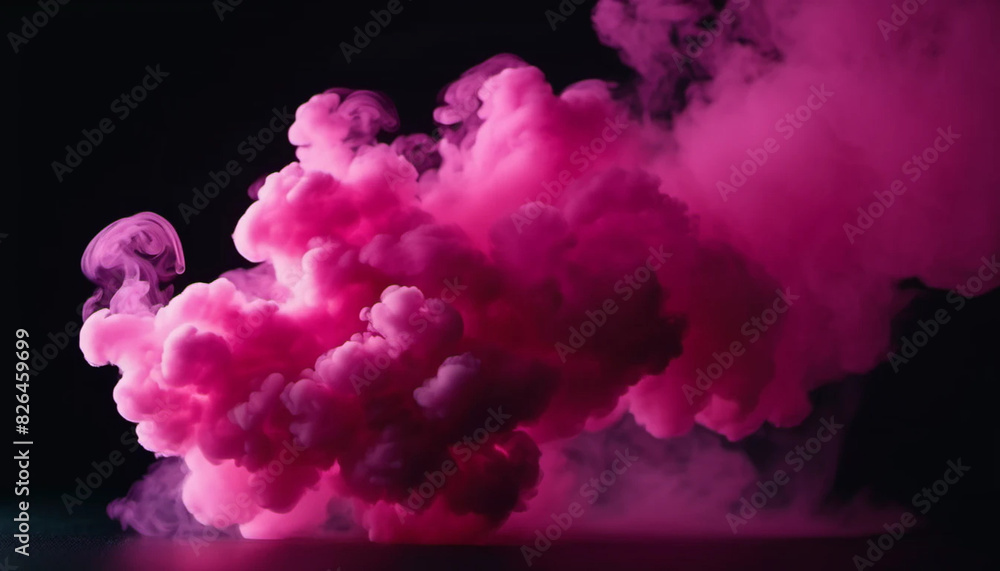 Fototapeta premium pink smoke cloud on black background, ai
