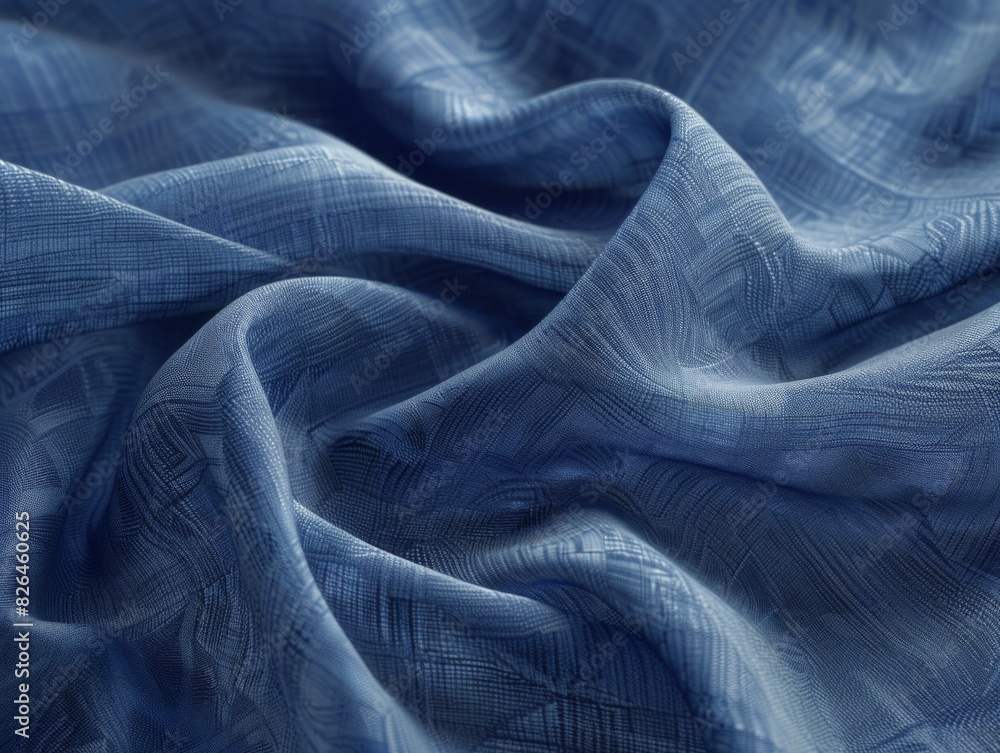 Blue fabric with a wavy pattern. Textile concept Blue fabric with a wavy pattern. Textile concept