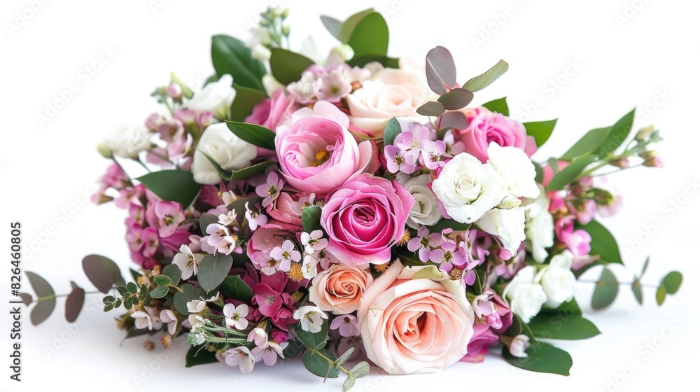 Bouquet Of Flowers. Pink Rose Wedding Bouquet Isolated on White Background