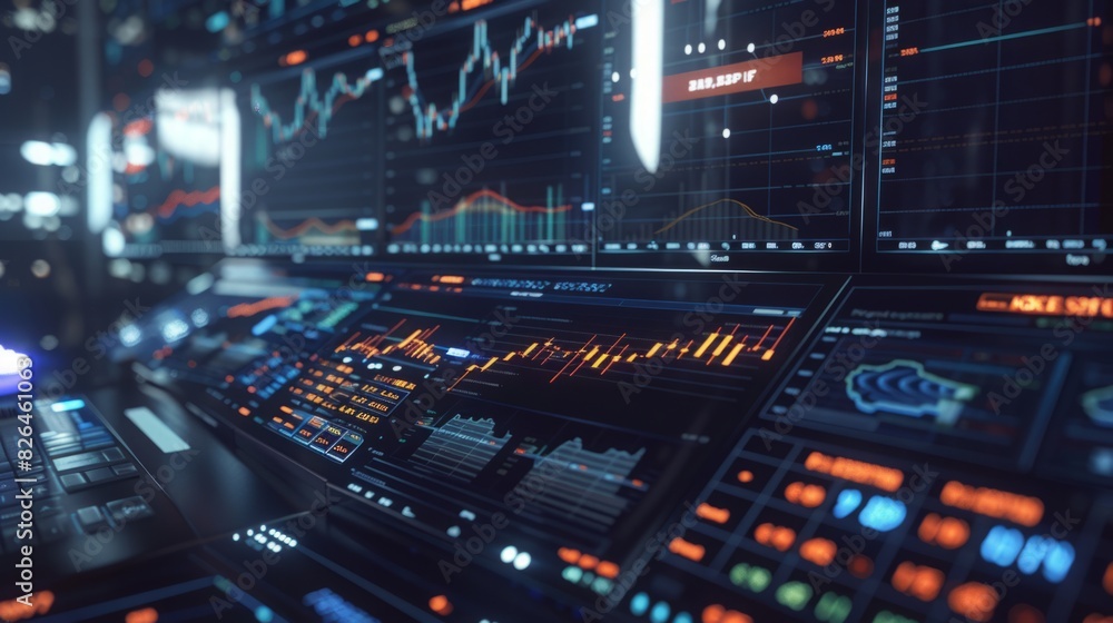 A computer screen filled with detailed data points, graphs, and charts, indicating a comprehensive analysis. A computer screen filled with detailed data points, graphs, and charts, indicating a comprehensive analysis.