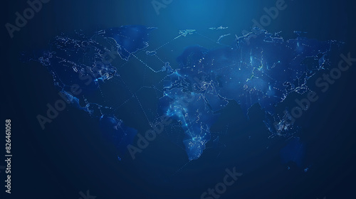 A glowing blue network of interconnected dots and lines on a dark blue background. © sanila