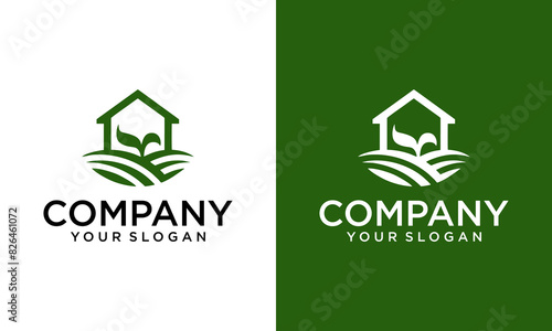 farm house agricultural logo, modern style. logo of farmhouse plantation landscape concept, isolated on white and black background. vector illustration