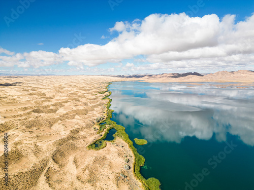 Aerial view of Bayan Lake, Santmargats, Zavkhan, Mongolia. photo