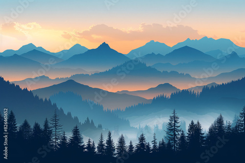 a landscape of mountains and trees © Bogdan