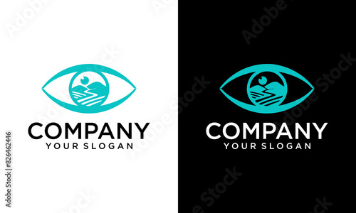 river hill eye care logo,  hill and water reflection on eye vector