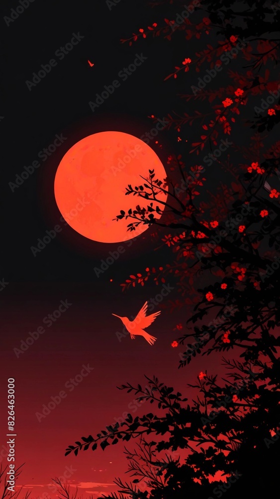 very beautiful and peaceful red sun flat illustration very beautiful and peaceful red sun flat illustration
