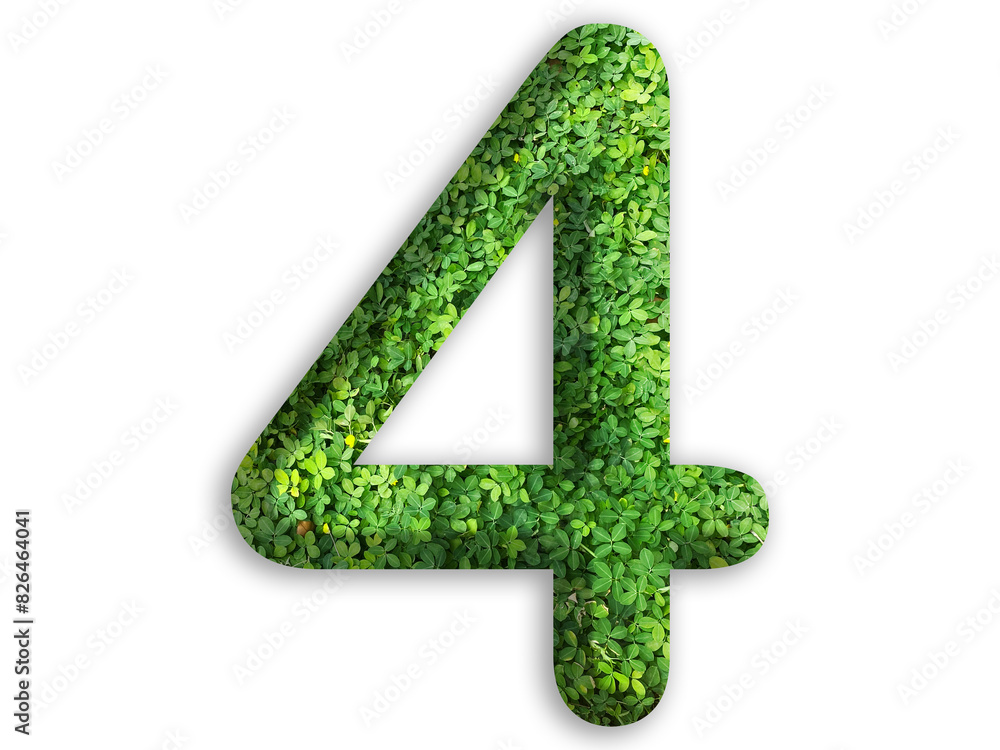 3d of the number of 4 is made from green grass on white background, go green concept 3d of the number of 4 is made from green grass on white background, go green concept
