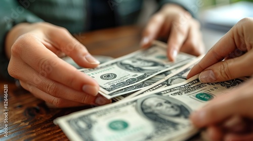 A close-up of hands exchanging money, symbolizing financial transactions and wealth exchange.