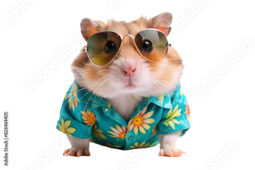 Portrait of Happy Hamster Embracing Summertime Vibes in a Colorful Hawaiian Shirt, Isolated on Transparent Background