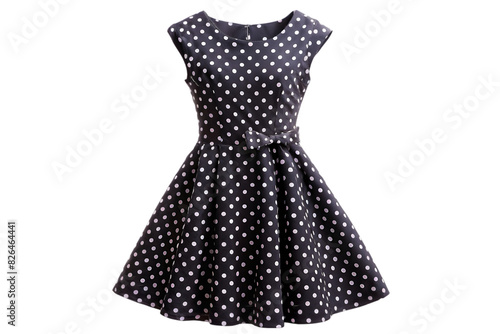 Elegant Black Dress with White Polka Dots, Isolated on White Background, Ideal for Fashion Projects